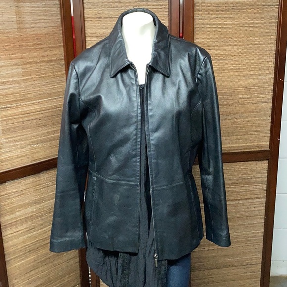 Womens Worthington Black Leather Coat 